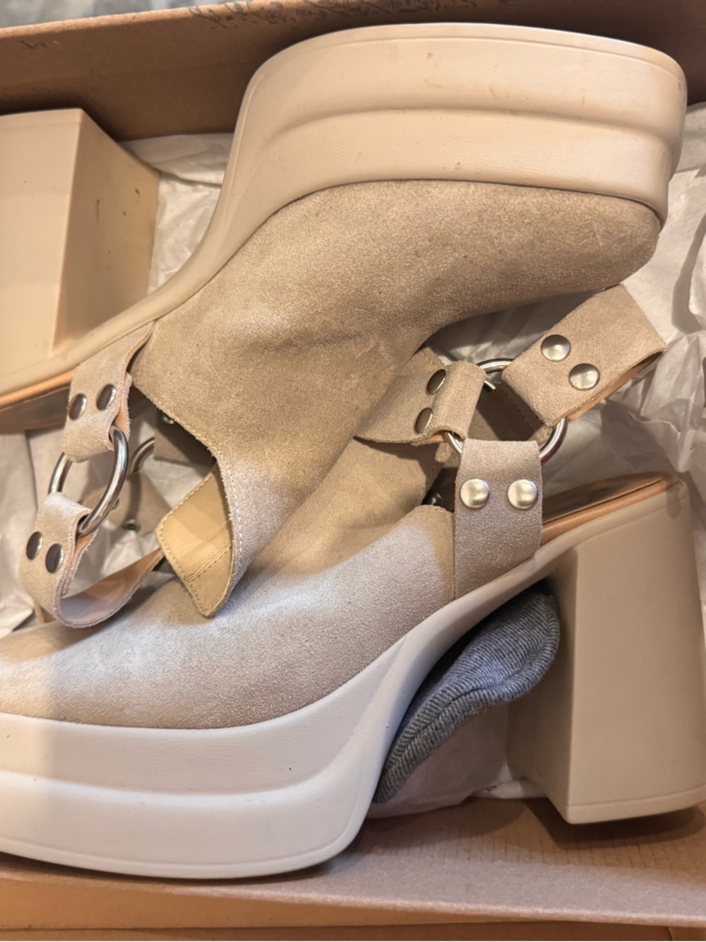 Free People Nude/Beige Suede Platform Slingback Heels